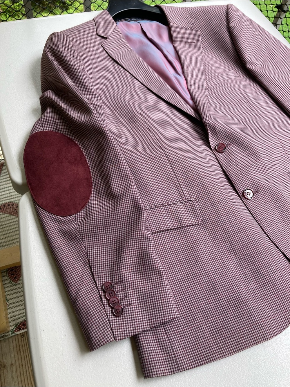 Giovanni Bresciani Slim Fit Wool Red Gingham Blazer Suede Elbow Patch Size 42